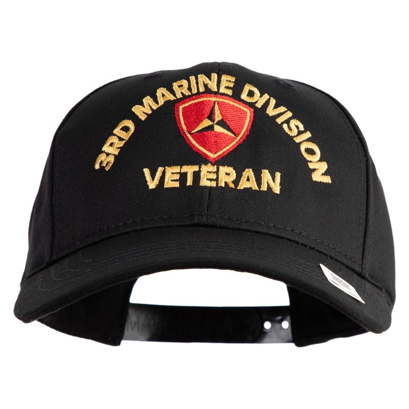 3rd Marine Division Veteran Embroidered 6 Panel Structured Cotton Twill Cap Made in USA Black One Size