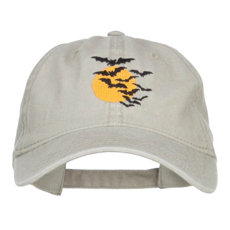 Bats and Moon Halloween Embroidered Washed Cap Stone One Size