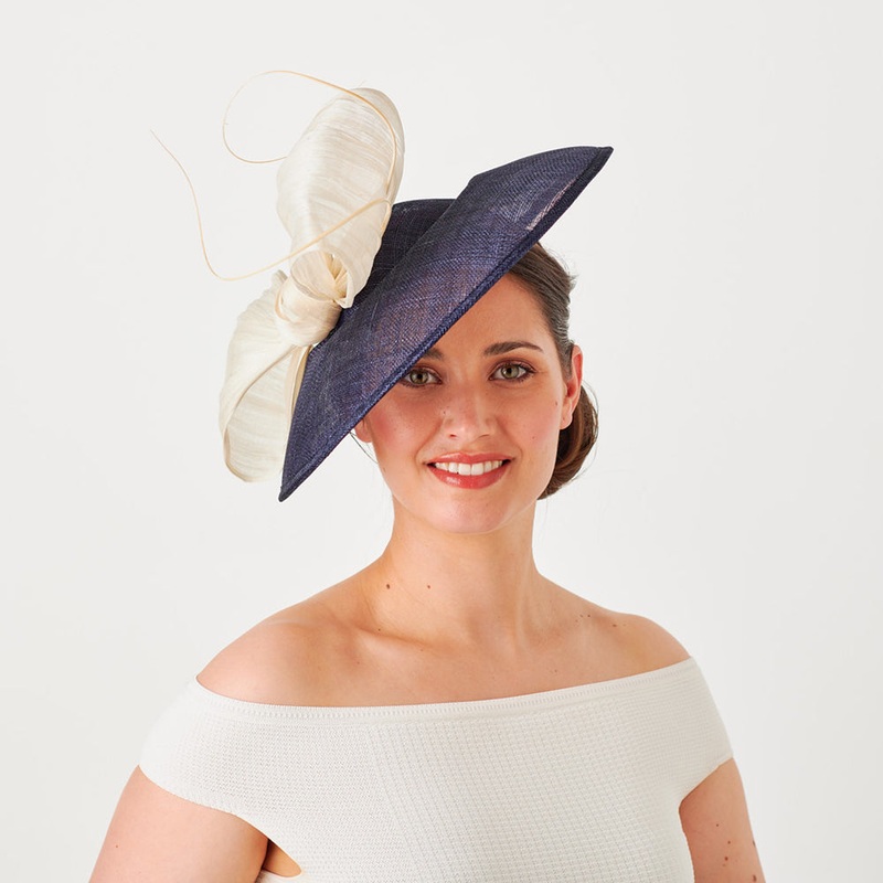 Failsworth Hats Claire Wedding Hatinator With Big Bow – Navy-Ivory 1-Size