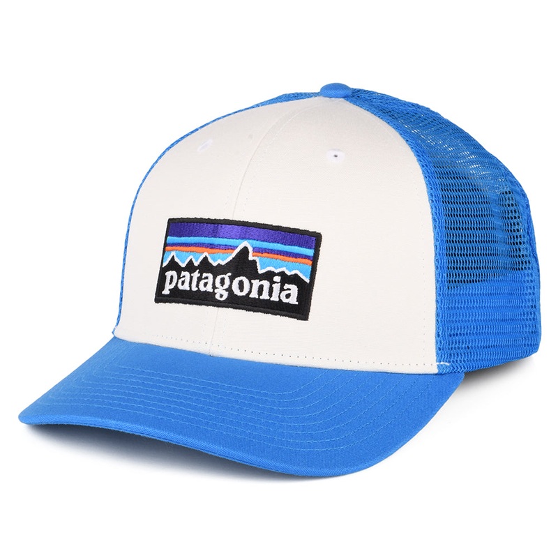 Patagonia Hats P-6 Logo Organic Cotton Trucker Cap – Off White-Blue Adjustable