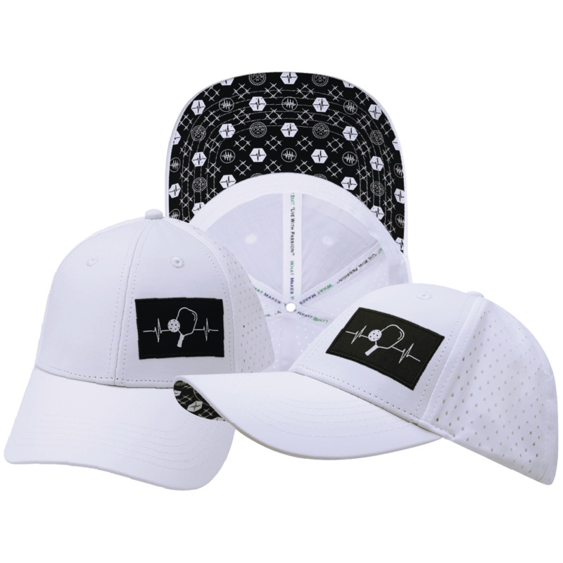 Pickleball Hat – Low Profile – Ponytail – White – Laser Mesh