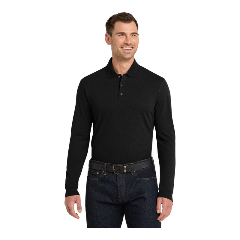 Port Authority K8000LS EZCotton Long Sleeve Polo Black XS