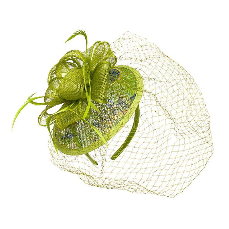 Sinamay and Lace Fascinator Lime