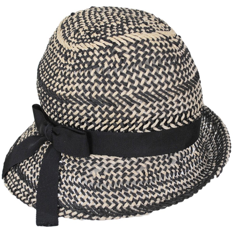 Two Tone Twisted Toyo Straw Profile Cloche Hat BLACK/NATURAL ONE SIZE FITS MOST