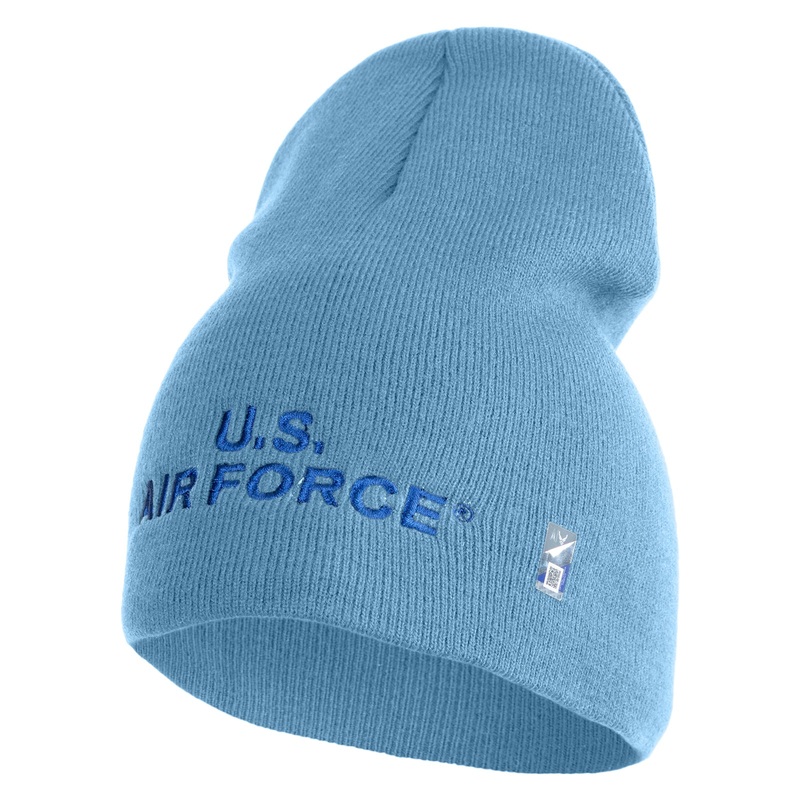 US Air Force Navy Letter Symbol Embroidered 8 Inch Solid Knit Short Beanie Made in USA Carolina Blue One Size