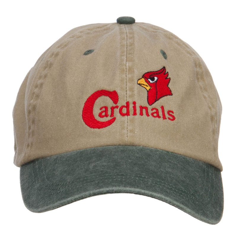 Cardinals Bird Embroidered Washed Two Tone Cap Khaki Green One Size