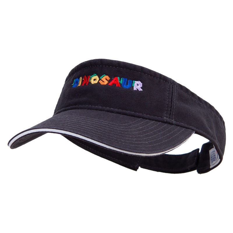 Dino Alphabets Embroidered Prostyle Cotton Twill Washed Sandwich Visor Navy White One Size