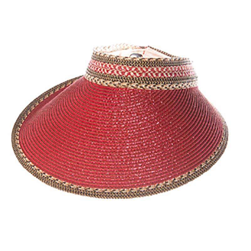 Extra Large Brim Tribal Pattern Roll-up Sun Visor Red