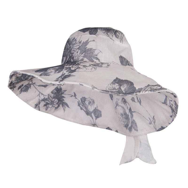 Floral Design Bow Crushable Hat Black One Size