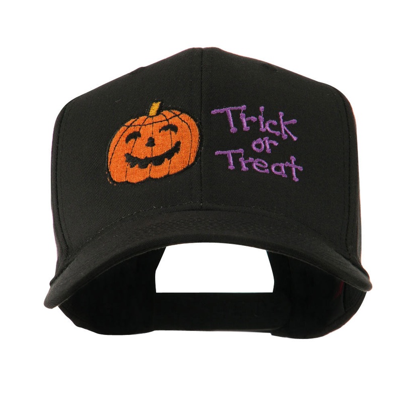 Halloween Trick or Treat Pumpkin Embroidered Cap Black One Size