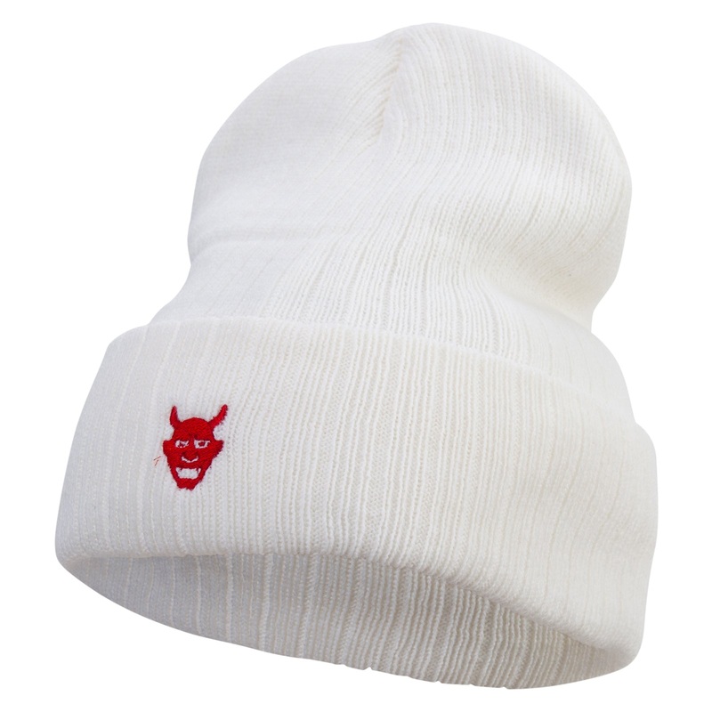 Made in USA Japan Ghost Icon Embroidered Heavy Ribbed Cuff Beanie White One Size