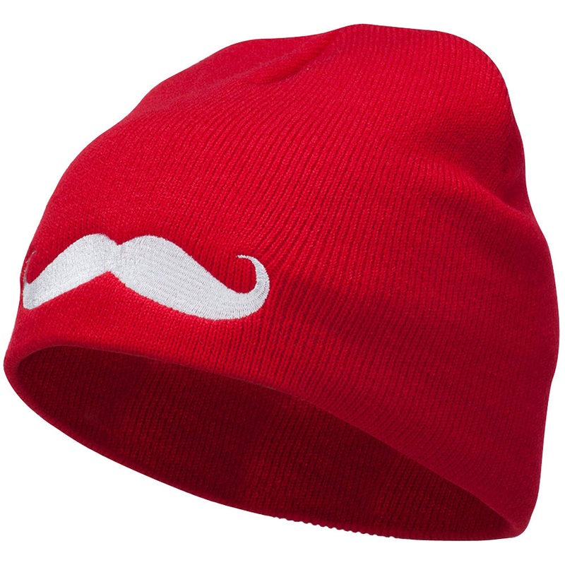 Mustache Embroidered Short Beanie Red One Size