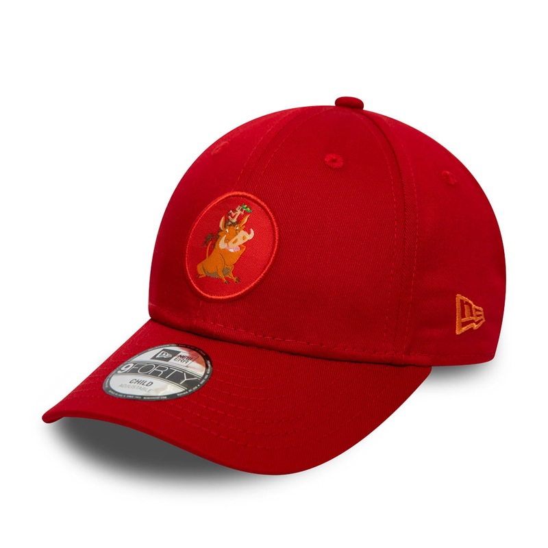 New Era Kids 9FORTY Timon and Pumbaa Baseball Cap – Disney Lion King Logo – Scarlet CHILD ADJ.