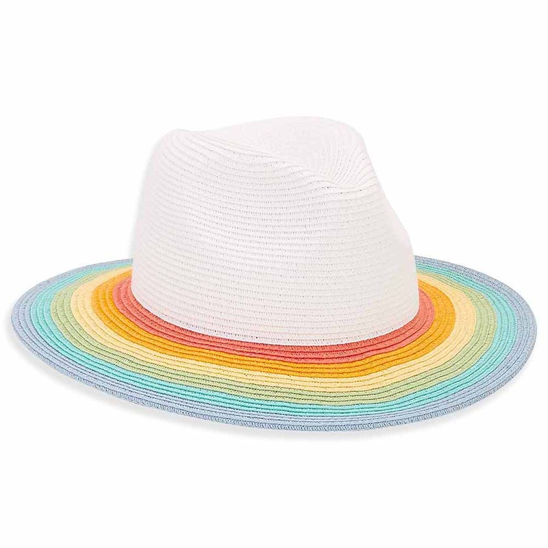 Petite Safari Hat with Rainbow Stripe Brim – Sunny Dayz White Small (54-55 cm)