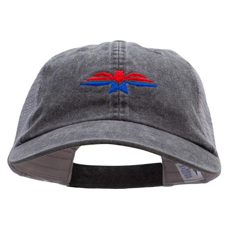 Red Eagle And Blue Embroidered Washed Trucker Cap Black Grey One Size