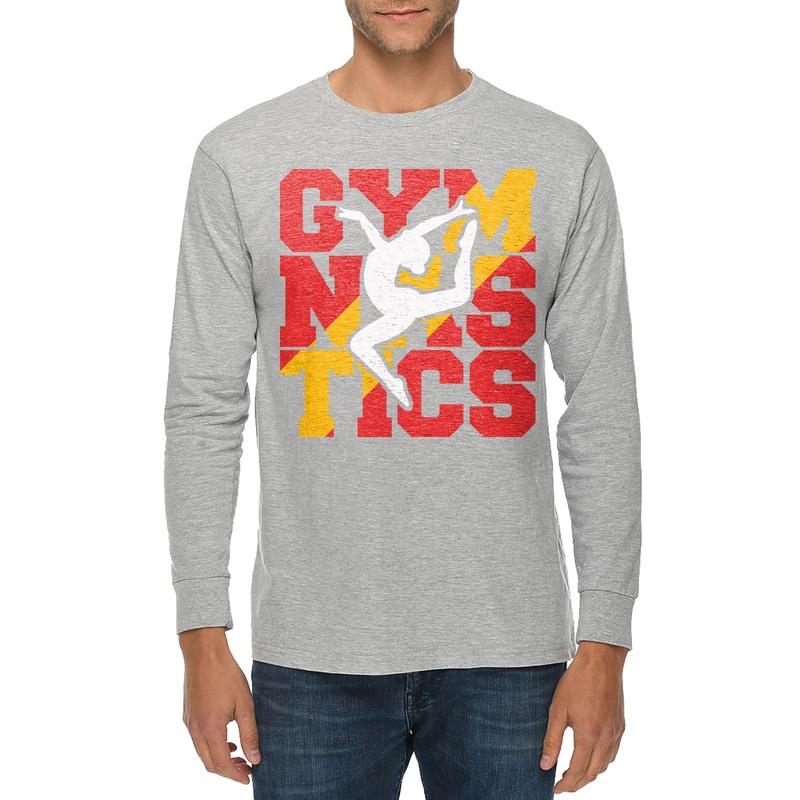 Retro Gymnastics Graphic Long Sleeve Crewneck Tee Heather Grey XS