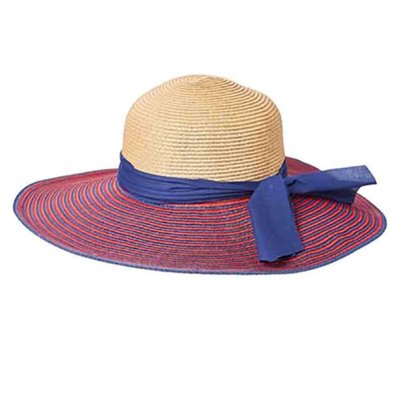 Striped Wide Brim Summer Floppy Hat – Red and Navy Red/Navy Medium (57 cm)