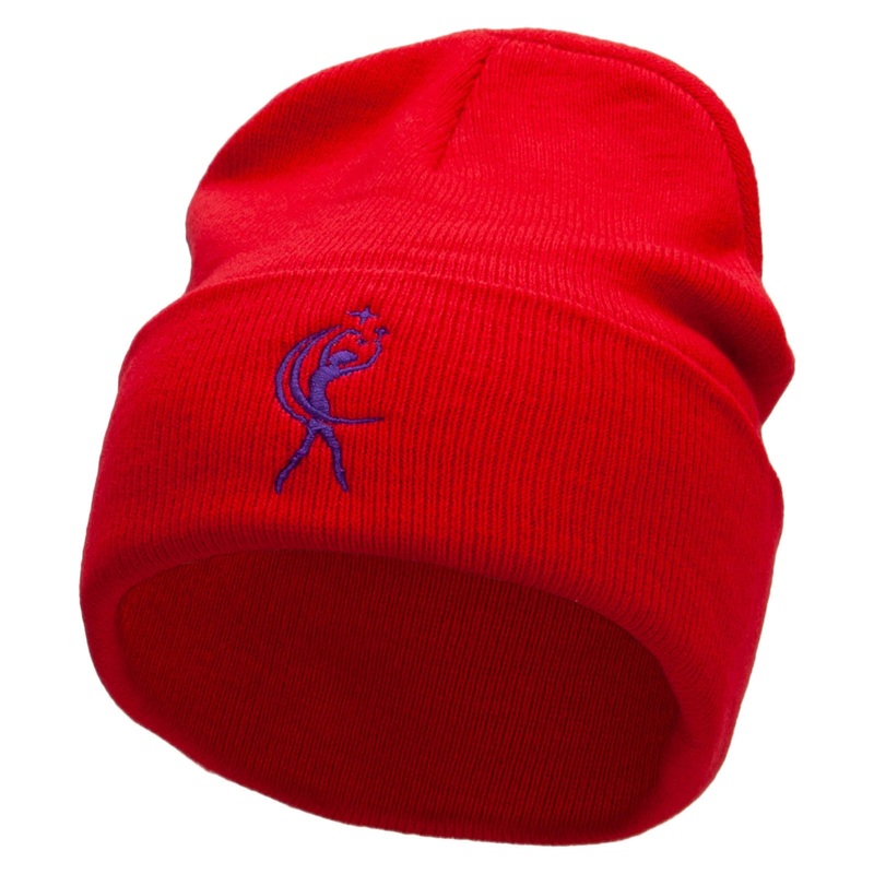 Twirling Gymnast Embroidered 12 Inch Long Knitted Beanie Red One Size