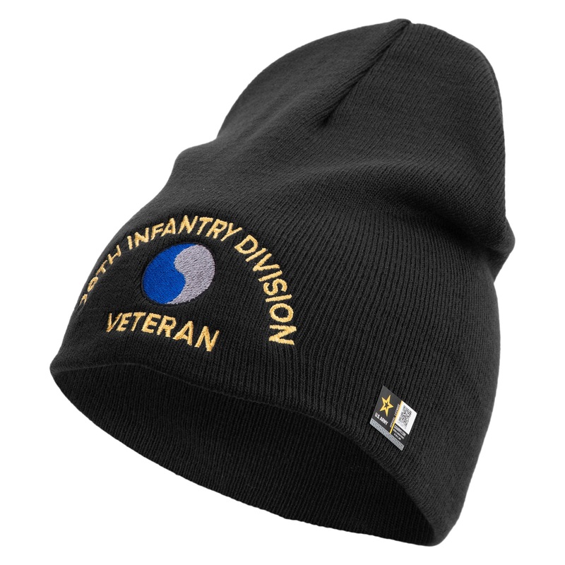 U.S. Army 29th Infantry Division Symbol Embroidered 8 Inch Solid Knit Short Beanie Made in USA Black One Size
