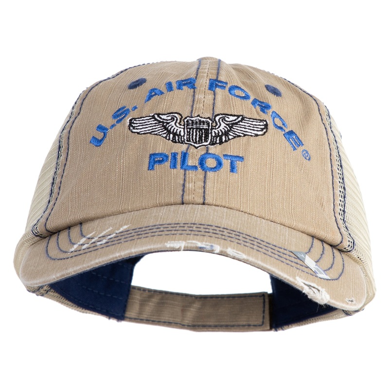 US Air Force Pilot Embroidered Low Profile Special Cotton Mesh Cap Khaki One Size