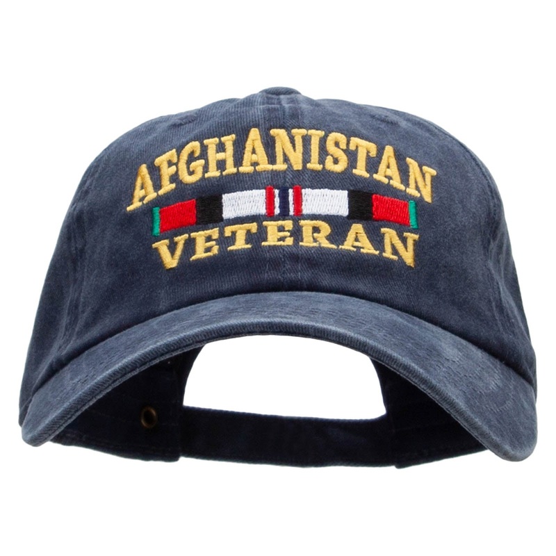 Afghanistan Veteran Ribbon Embroidered Washed Cotton Brass Buckle Cap Navy One Size