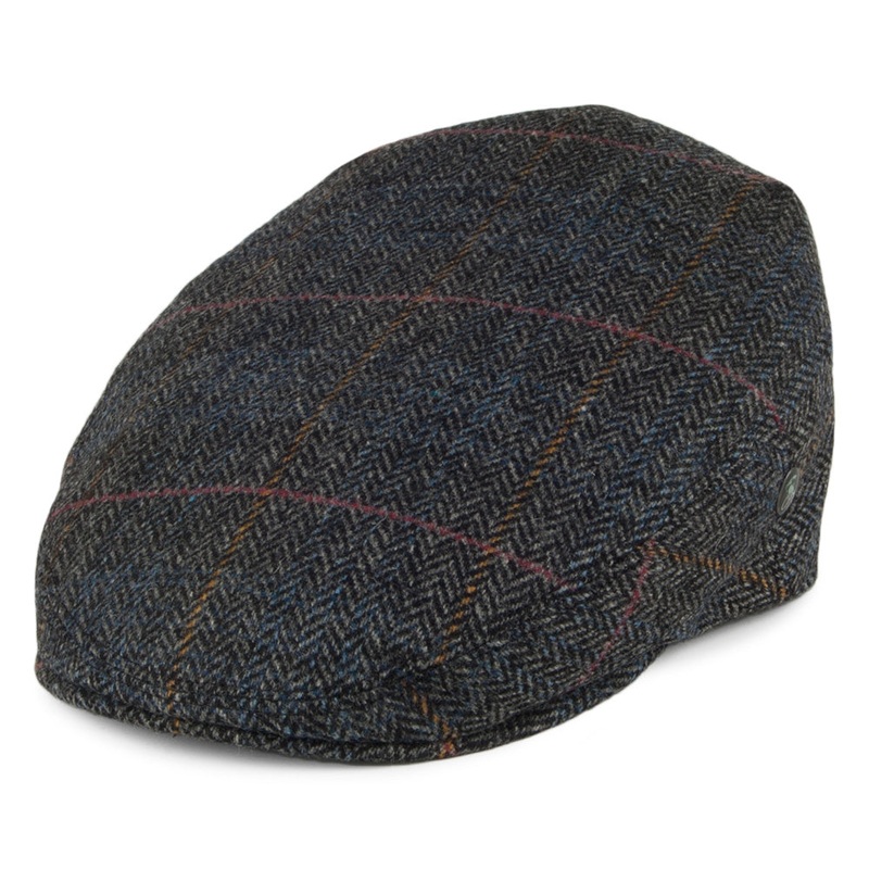 City Sport Windowpane Herringbone Wool Flat Cap – Grey S