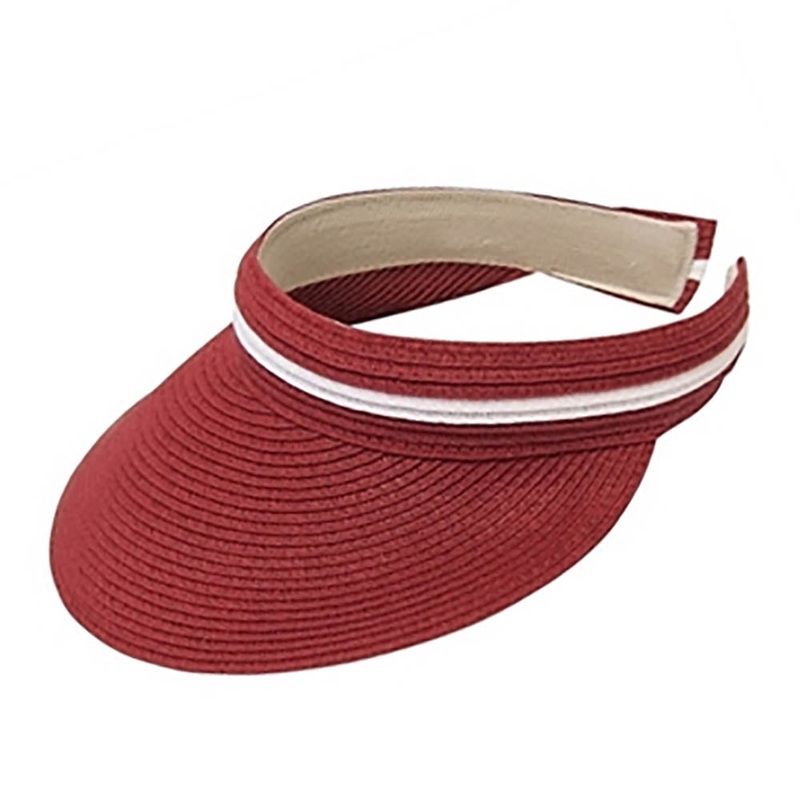 Comfort Clip On Straw Sun Visor with Contrast Stripe – Boardwalk Style Red / White