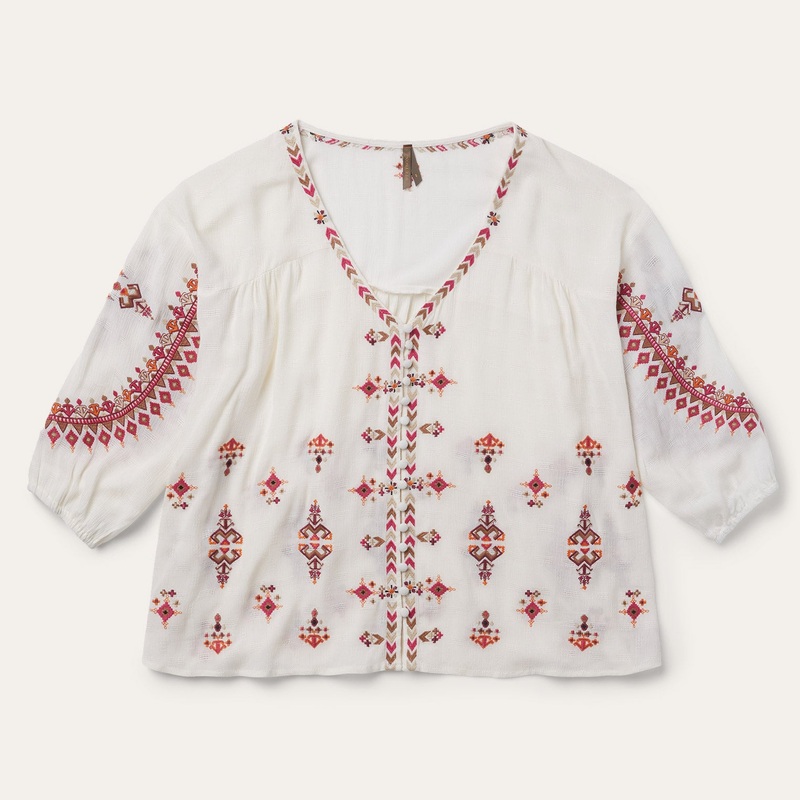 Dobby Peasant Blouse White XS