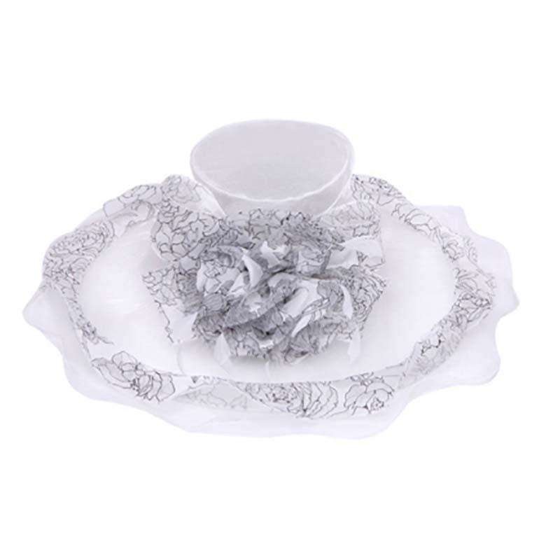Floral Print Organza Hat White