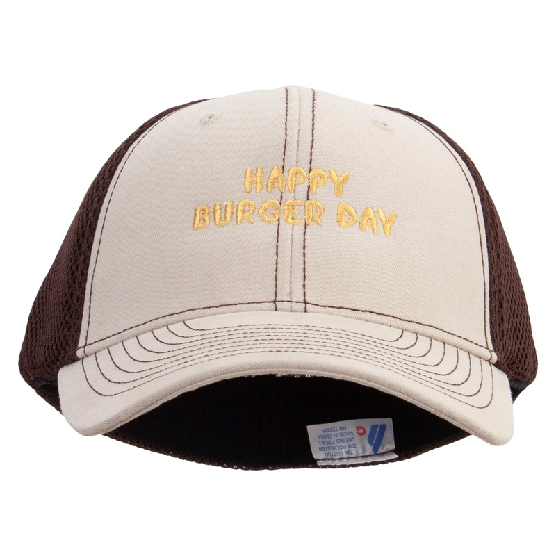 Happy Burger Day Embroidered Brushed Cotton Mesh Moisture Absorbing Khaki Brown One Size