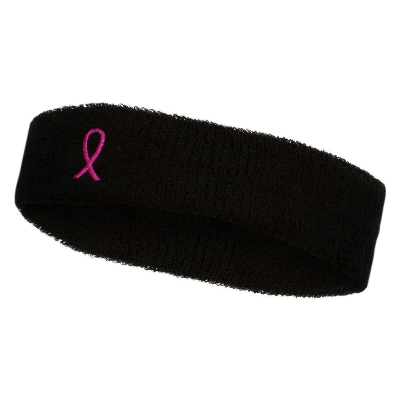 Hot Pink Ribbon Breast Cancer Embroidered Head Band Black One Size