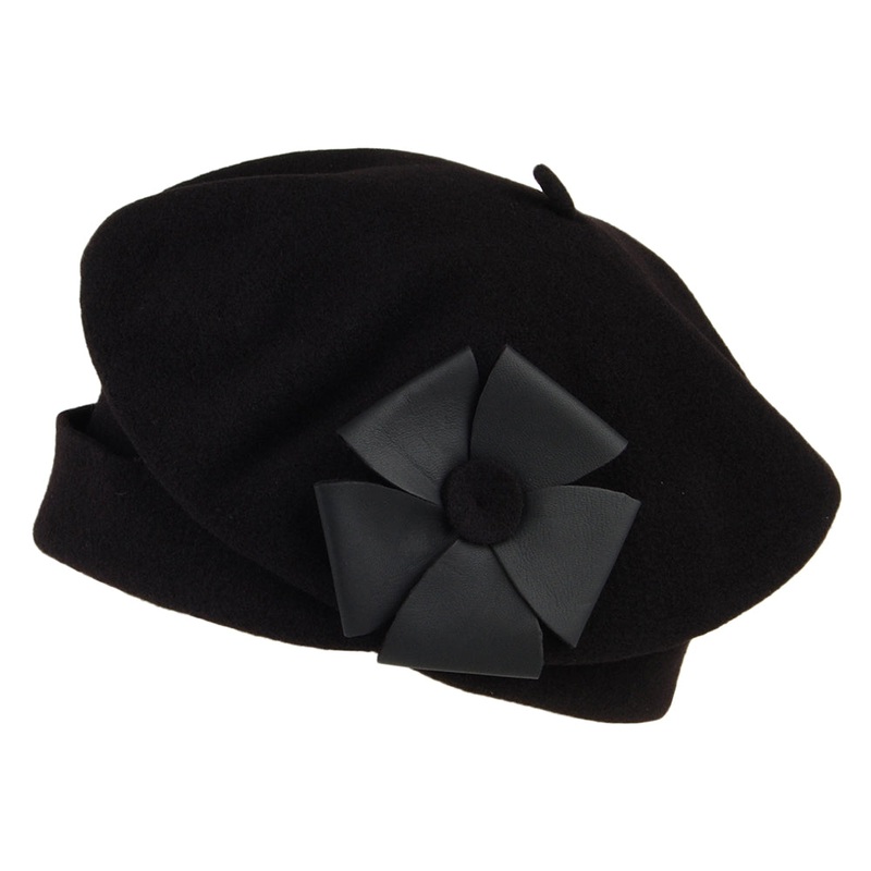 Hritage par Laulhre Hats Fleurine Merino Wool Beret – Black 1-Size