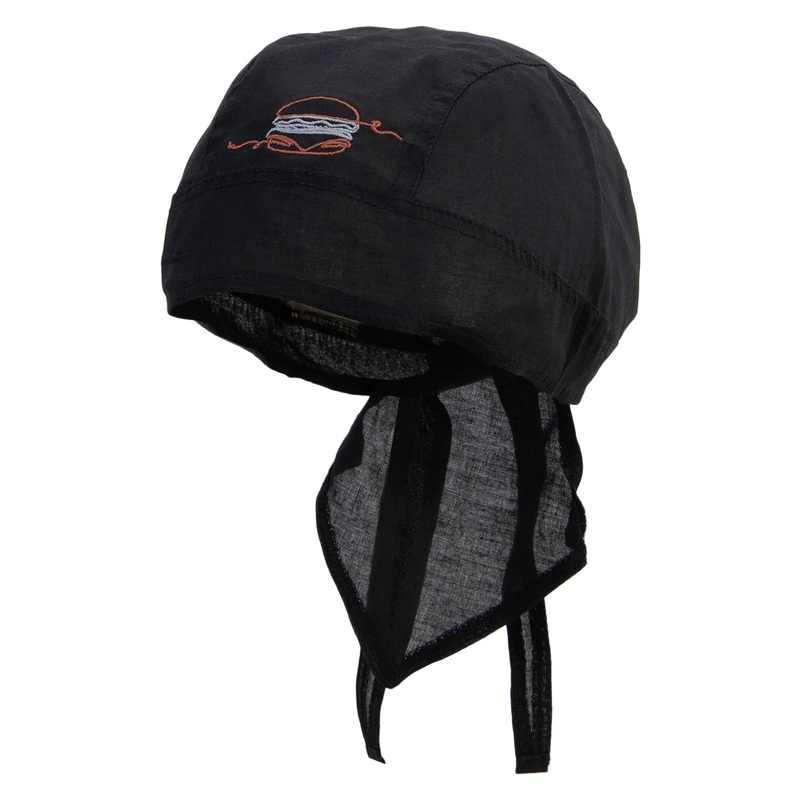 Line Drawing Burger Embroidered Cotton Poplin Biker Style Head Wrap Black One Size