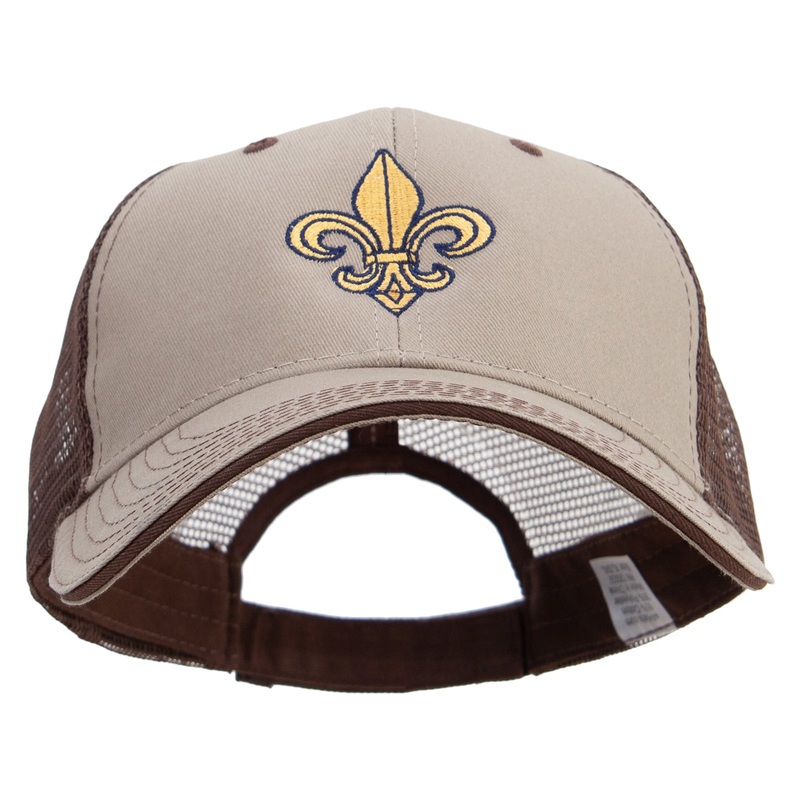 Mardi Gras Fleur De Lis Embroidered Big Size Garment Washed Cotton Twill Mesh Cap Khaki Brown XL-3XL