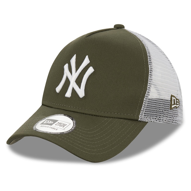 New Era 9FORTY New York Yankees A-Frame Trucker Cap – MLB League Essential – Olive-White Adjustable