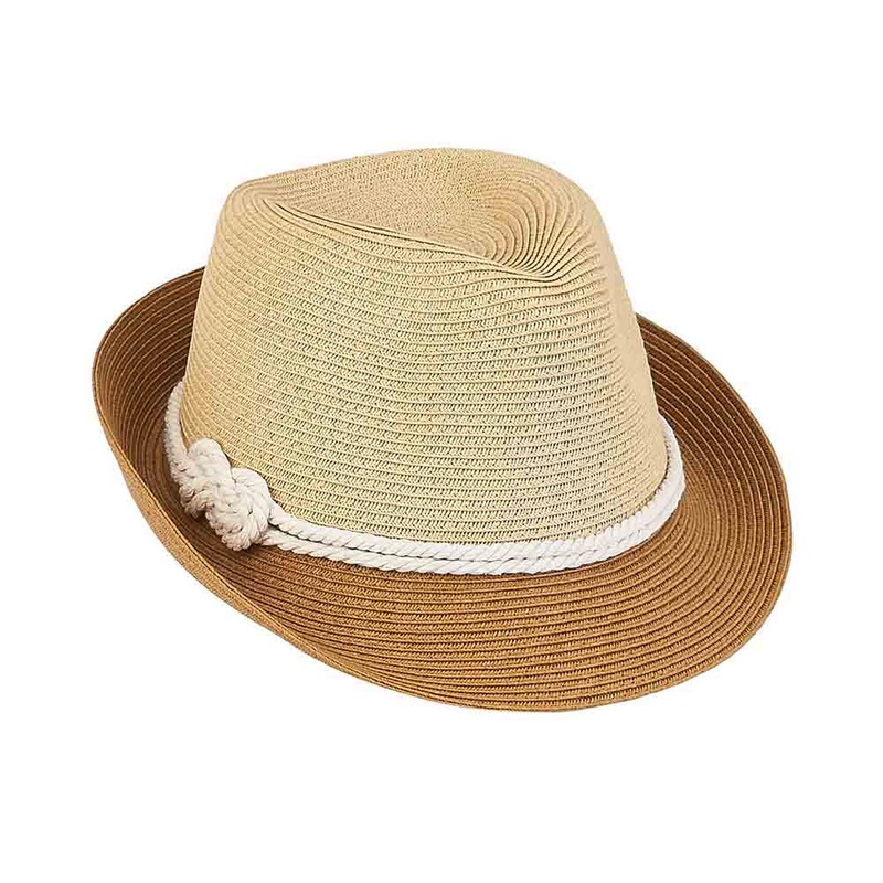 Petite Size Straw Fedora Hat with Rope Tie – Sunny Dayz Brown Small (54 cm)