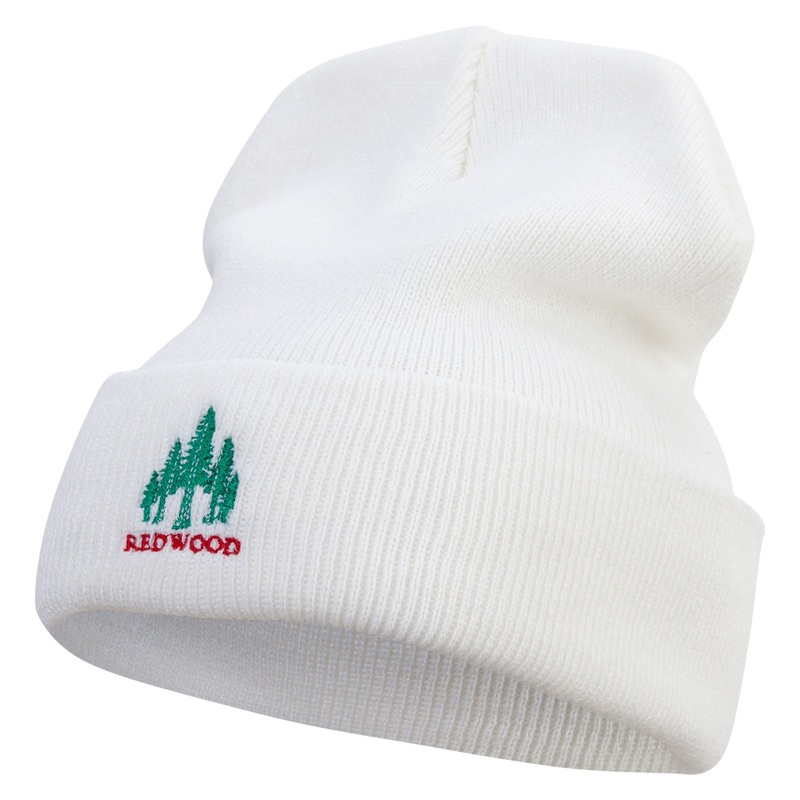 Redwood Forest Logo Embroidered 12 Inch Solid Long Beanie Made in USA White One Size