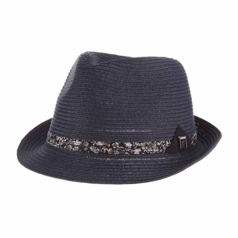 Straw Fedora with Floral Print Band – Stacy Adams Hats Black X-Large (61 cm)