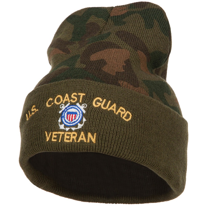 US Coast Guard Veteran Military Embroidered Camo Long Beanie Green One Size