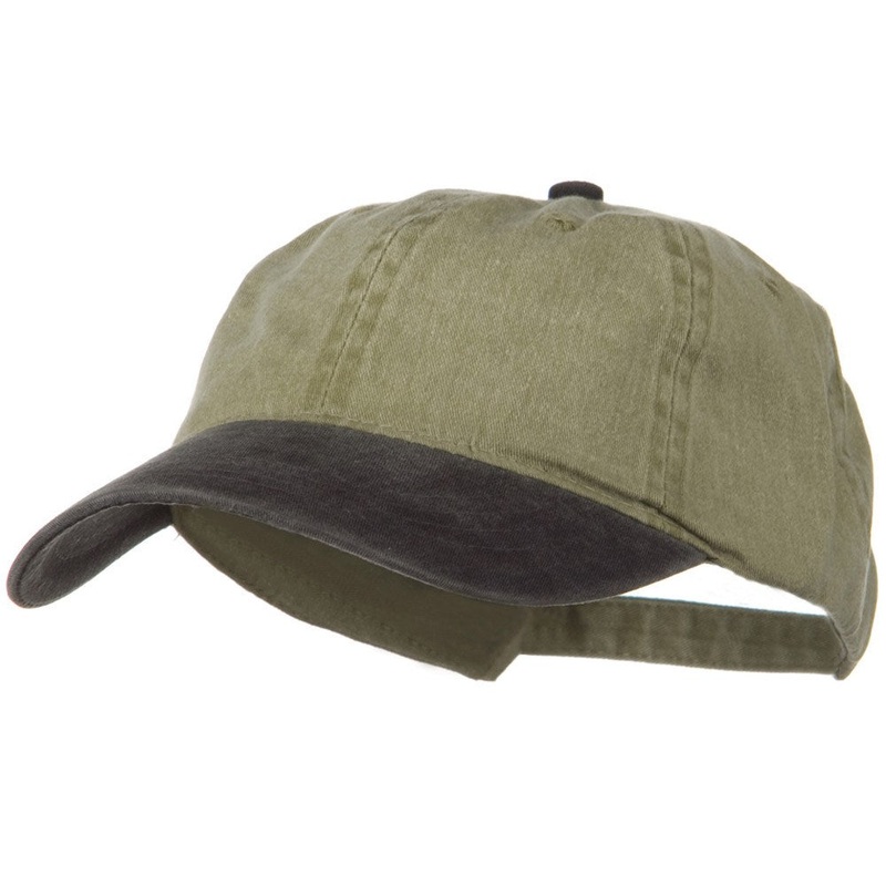 Washed Two Tone Pigment Dyed Cotton Twill Brass Buckle Cap Navy Khaki One Size