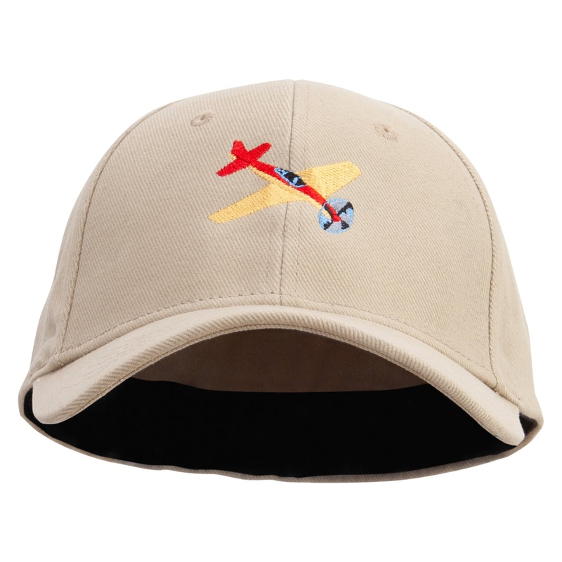 Airplanes Embroidered Stretch Heavy Weight Brushed Cotton Fitted Cap Khaki S-M