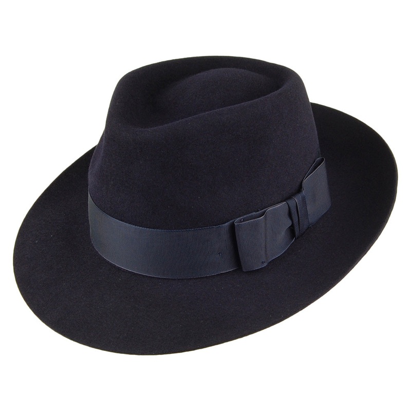 Christys Hats Casablanca Fur Felt Fedora Hat – Navy Blue 55