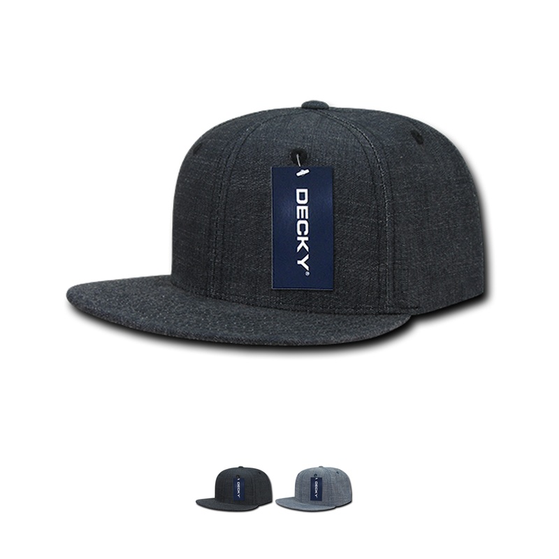 Decky 1094 Washed Denim Snapback Hat, 6 Panel Denim Flat Bill Cap – CASE Pricing Black