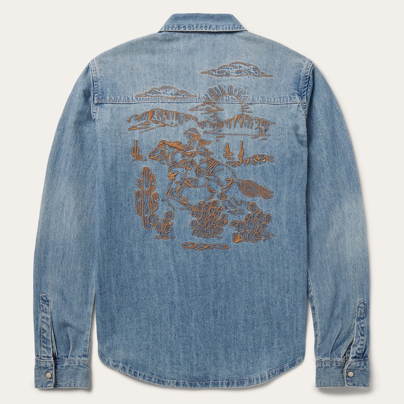 Embroidered Light Denim Shirt Blue XS