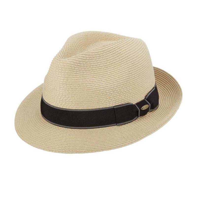 Microbraid Fedora Hat with Black Stitched Band – Scala Hats for Men Natural Small/Medium (56-57 cm)