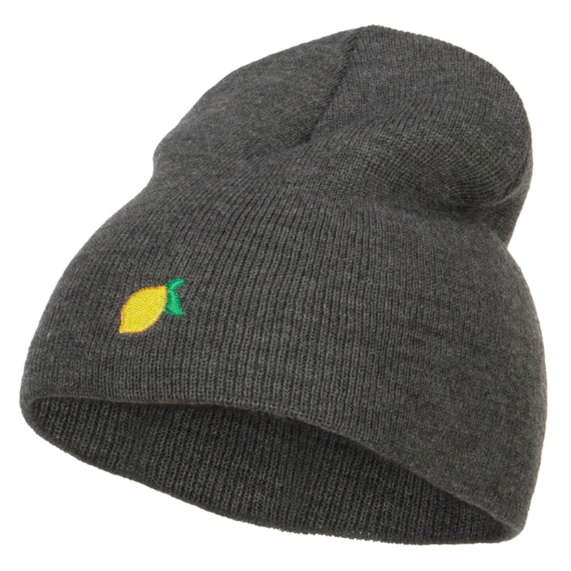 Mini Lemon Embroidered Short Beanie Dk Grey One Size