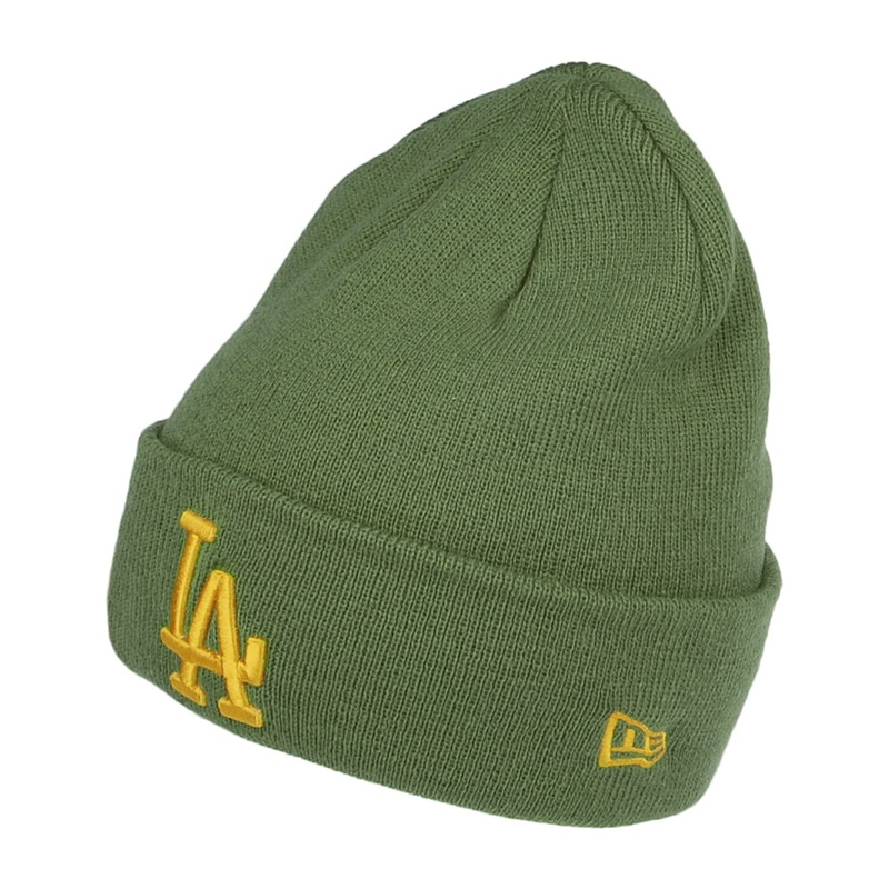 New Era L.A. Dodgers Cuff Knit Beanie Hat – MLB League Essential – Olive-Yellow 1-Size