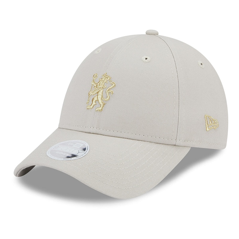 New Era Womens 9FORTY Chelsea FC Baseball Cap – Metallic Lion Crest – Stone Adjustable
