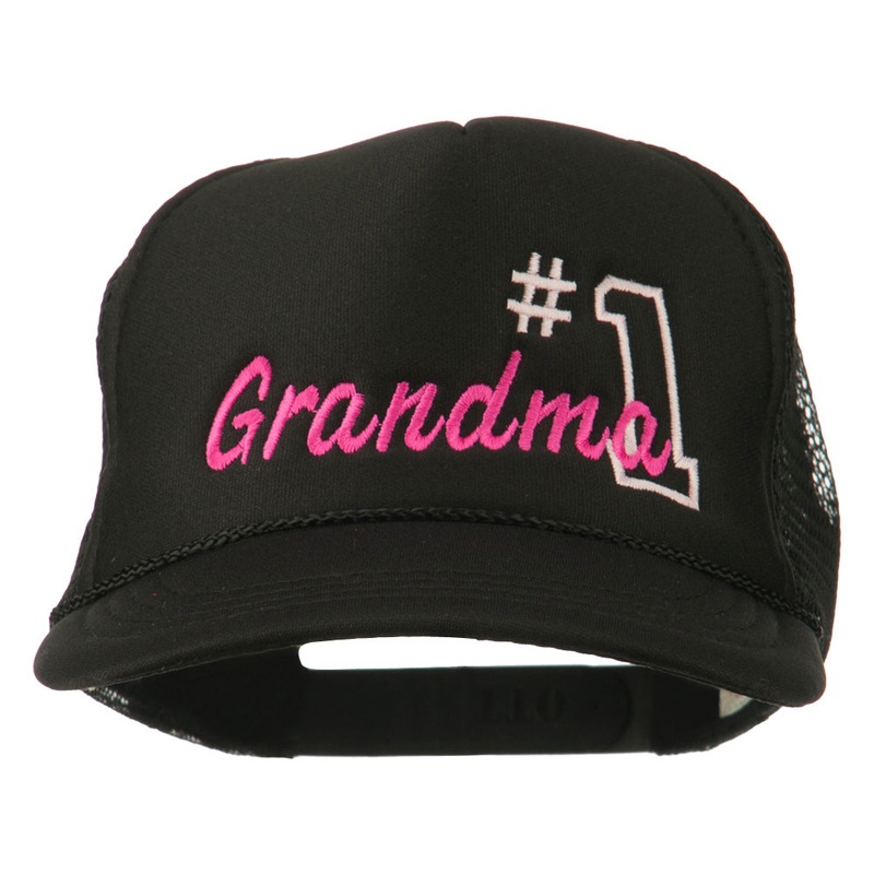 Number 1 Grandma Embroidered Youth Mesh Cap Black One Size