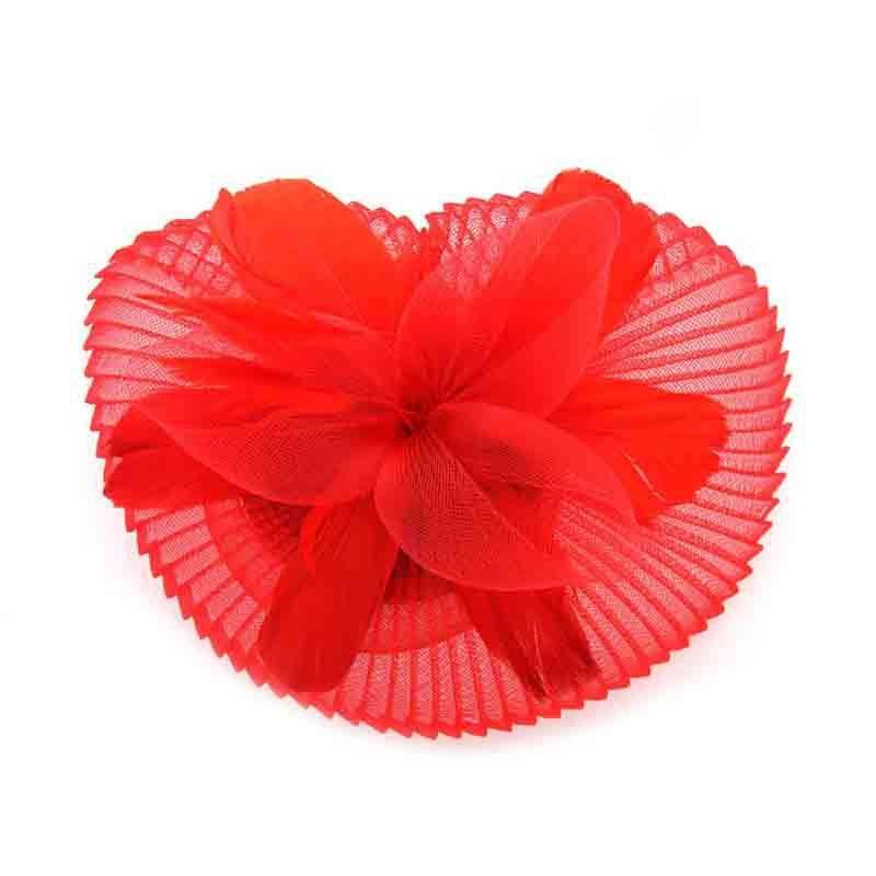 Pleated Mesh Veil Fascinator Red